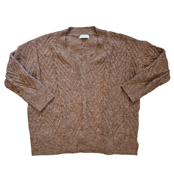 Daryl-Ann Denner x Pink Lily Brown V-Neck Knit Sweater sz Small Minimalist Basic - Picture 1 of 5